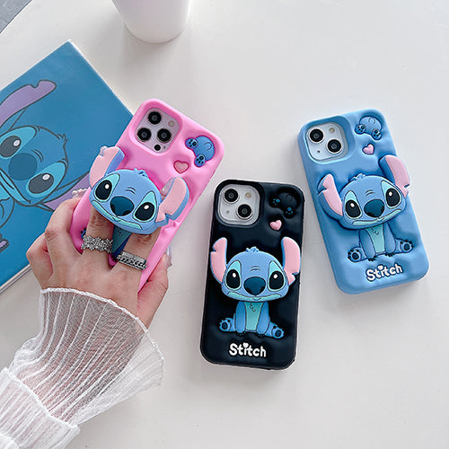 Case 3D de Stitch para Celular con Soporte Plegable y Protección Antigolpes