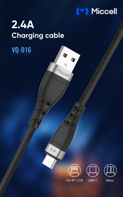 Cable de Carga Rápida 2.4A y Transmisión de Datos Ultra Resistente (480 Mbps)