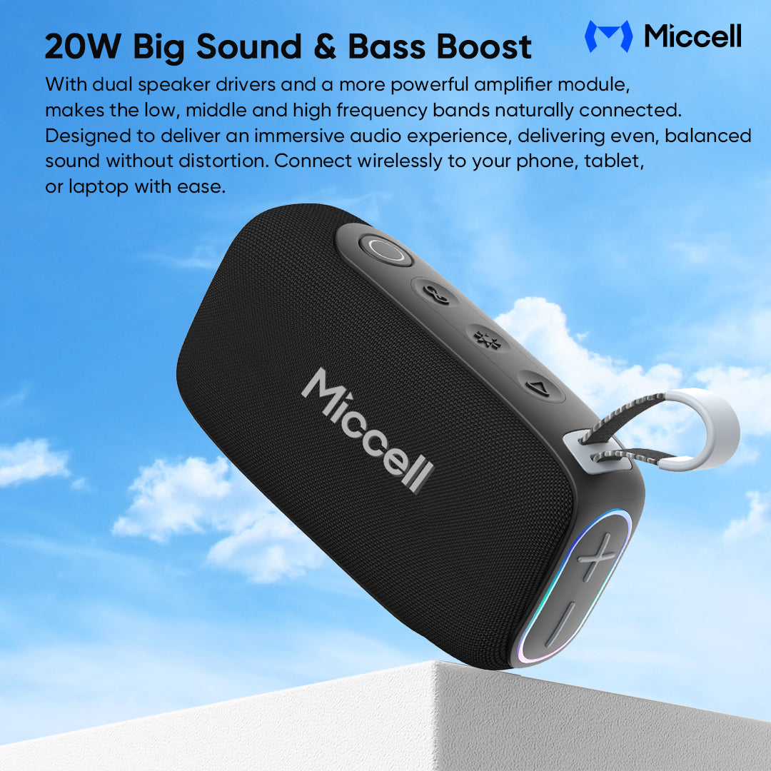 Bocina Inalámbrica Portátil Micell 20W Impermeable IPX7