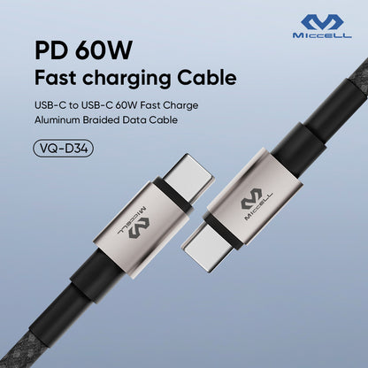 Cable de Carga Rápida PD 60W Tipo C a Tipo C de Malla Trenzada