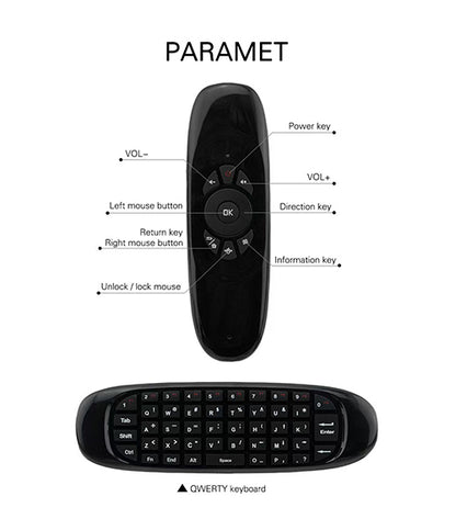 Control Remoto Air Mouse Inalámbrico con Teclado QWERTY 3 en 1