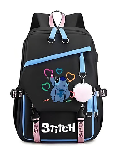 Mochila Escolar y Juvenil de Stitch con Llavero de Pompon