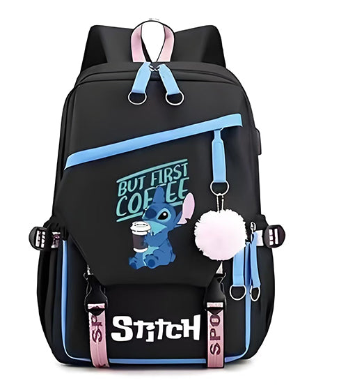 Mochila Escolar y Juvenil de Stitch con Llavero de Pompon
