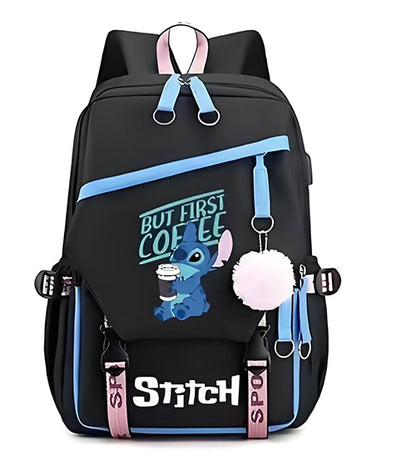 Mochila Escolar y Juvenil de Stitch con Llavero de Pompon