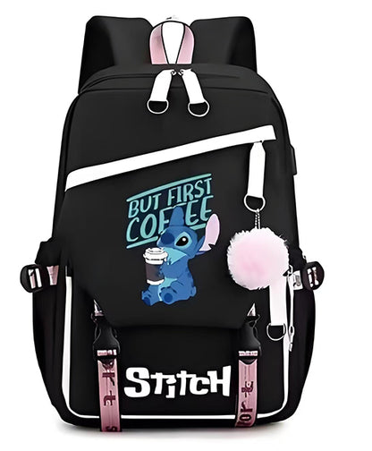 Mochila Escolar y Juvenil de Stitch con Llavero de Pompon