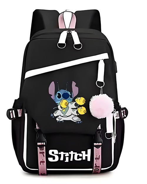 Mochila Escolar y Juvenil de Stitch con Llavero de Pompon