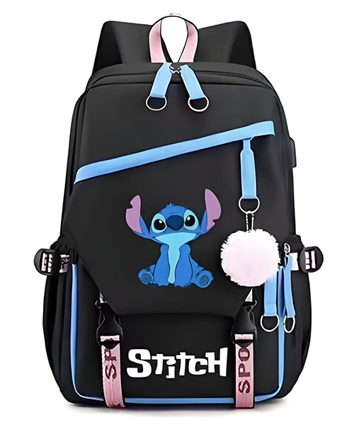 Mochila Escolar y Juvenil de Stitch con Llavero de Pompon