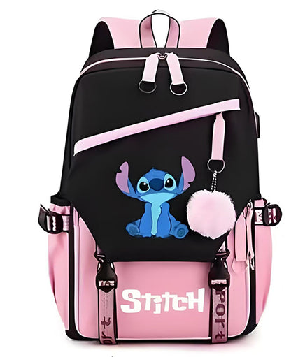 Mochila Escolar y Juvenil de Stitch con Llavero de Pompon