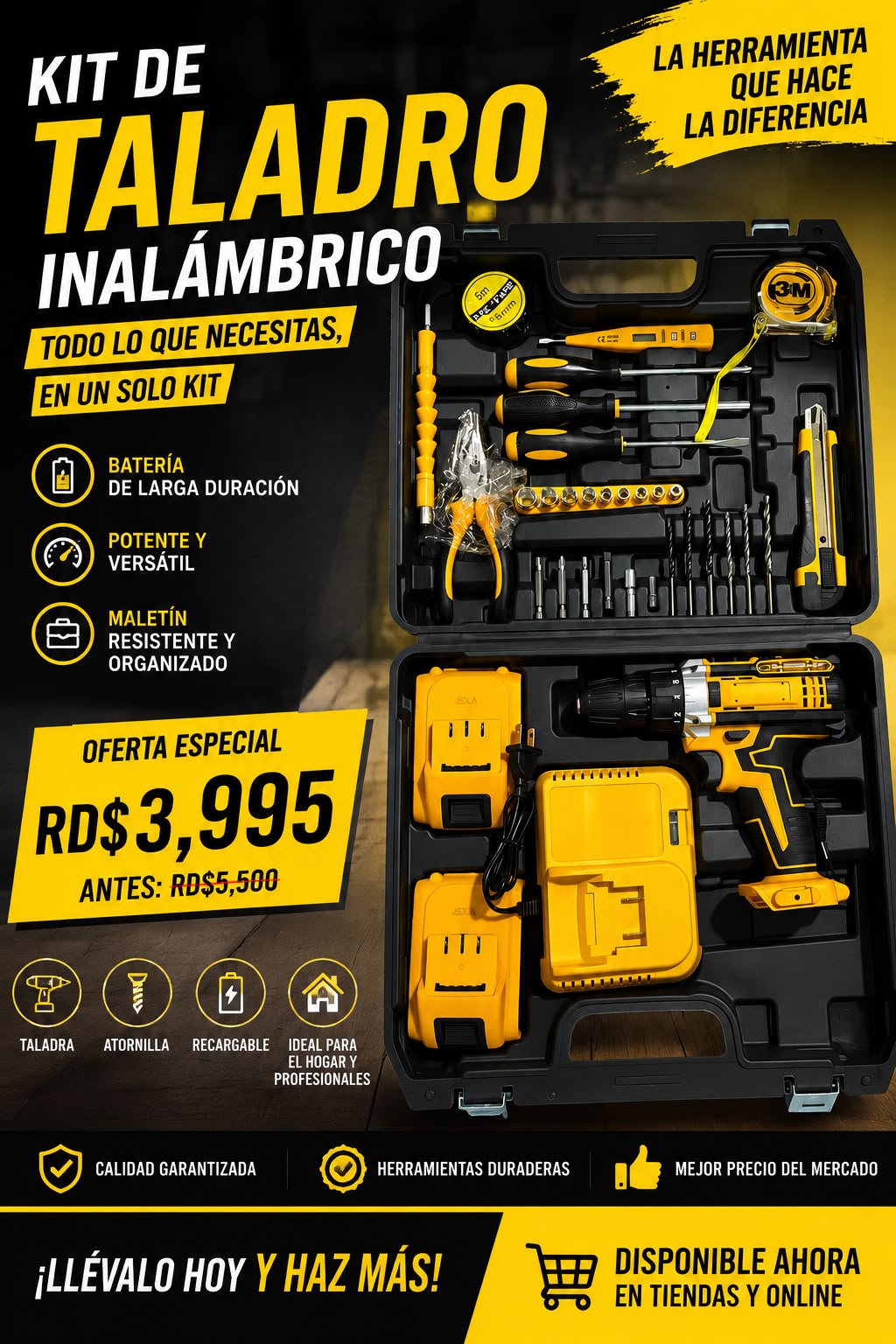 Kit de Taladro Inalámbrico Recargable con Baterías
