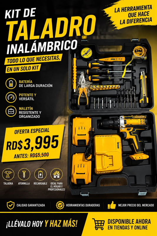Kit de Taladro Inalámbrico Recargable con Baterías